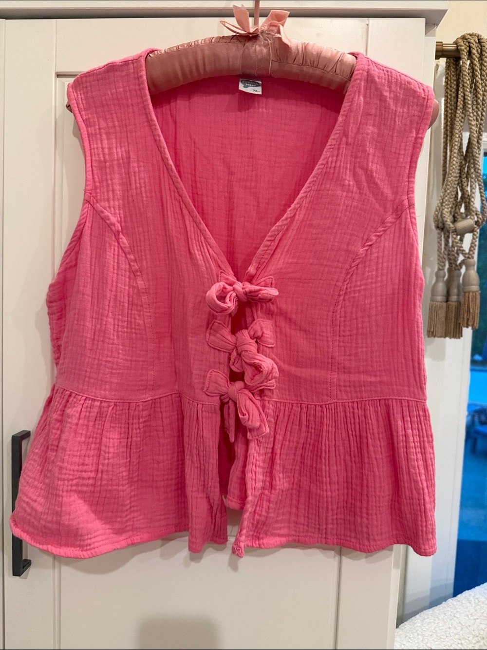 Tie-Front Pink Cotton Gauze Camisole Top